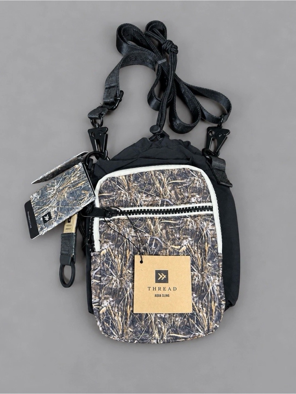 Aqua Sling Messenger Bag - Black with Brown Camo Front